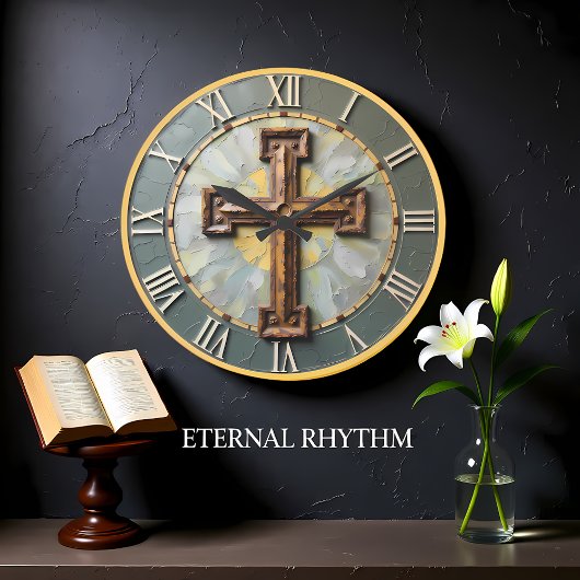 Jesus Rustic Textured Cross Große Wanduhr