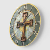 Jesus rustikales Texturkreuz Große Wanduhr (Winkel)
