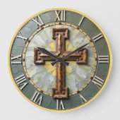 Jesus rustikales Texturkreuz Große Wanduhr (Vorderseite)