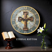 Jesus rustikales Texturkreuz Große Wanduhr
