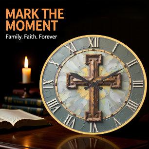 Jesus rustikales Texturkreuz Große Wanduhr
