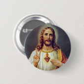 Jesus Sacred Heart Peace Sign Portrait Button (Vorne & Hinten)