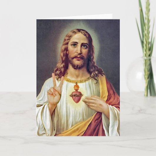 Jesus Sacred Heart Peace Sign Portrait Karte (Vorderseite)