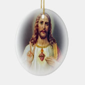 Jesus Sacred Heart Peace Sign Portrait Keramik Ornament (Rechts)