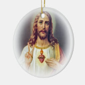 Jesus Sacred Heart Peace Sign Portrait Keramik Ornament (Links)