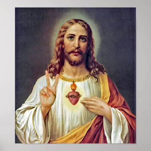 Jesus Sacred Heart Peace Sign Portrait Poster (Vorne)