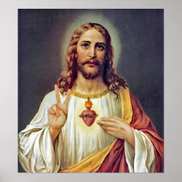 Jesus Sacred Heart Peace Sign Portrait Poster