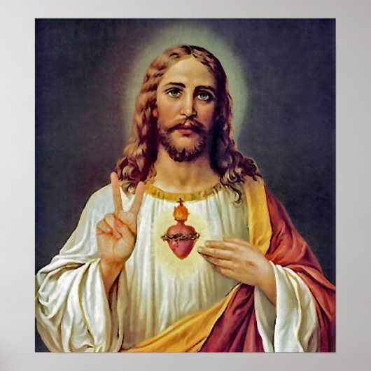 Jesus Sacred Heart Peace Sign Portrait Poster (Vorne)