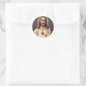 Jesus Sacred Heart Peace Sign Portrait Runder Aufkleber (Tasche)
