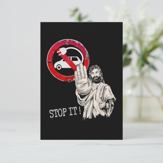 Jesus sagt nein zu Elektroautos Dankeskarte (Stehend Vorderseite)
