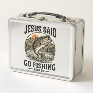 Jesus sagte, geh fischen Vintage-Barsch Christlich Metall Brotdose