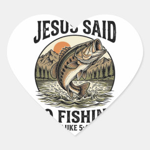 Jesus sagte, geh fischen Vintage-Bass christlich Herz-Aufkleber