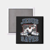 Jesus Saves Hockey Player Team God Hockey Lovers H Magnet (Vorderseite/Rückseite)