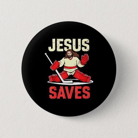 Jesus Saves Ice Hockey Goalie Player Christian Fun Button (Vorderseite)