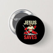 Jesus Saves Ice Hockey Goalie Player Christian Fun Button (Vorne & Hinten)