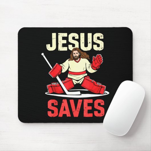 Jesus Saves Ice Hockey Goalie Player Christian Fun Mousepad (Mit Mouse)