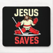 Jesus Saves Ice Hockey Goalie Player Christian Fun Mousepad (Vorne)