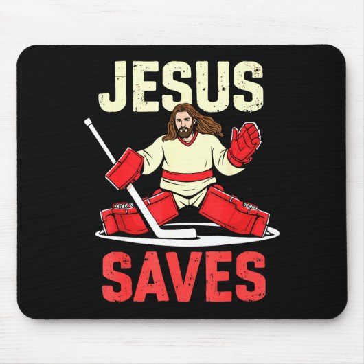 Jesus Saves Ice Hockey Goalie Player Christian Fun Mousepad (Vorne)