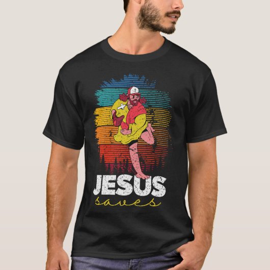Jesus SavesCatcher Pitcher Batter Baseball Player T-Shirt (Vorderseite)