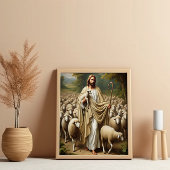 Jesus scheffend Lämmer in der Stille Poster