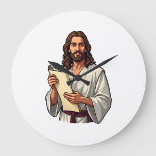 Jesus-Schriftrolle Schrift Vintage-Gravur-T-Shirt Große Wanduhr