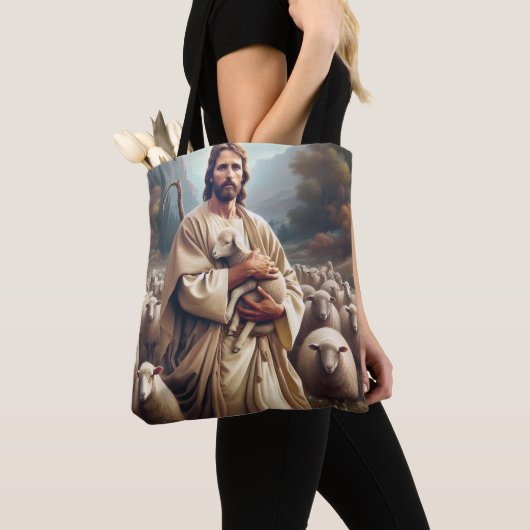 Jesus schützt sein geliebtes Schaf Tasche (Von Nahem)