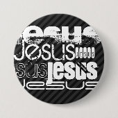 Jesus; Schwarz und Dunkelgrau Streifen Button (Vorderseite)
