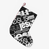 Jesus; Schwarz und Dunkelgrau Streifen Kleiner Weihnachtsstrumpf (Vorderansicht (hängend))