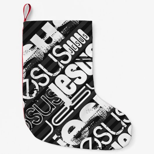 Jesus; Schwarz und Dunkelgrau Streifen Kleiner Weihnachtsstrumpf (Vorderseite)