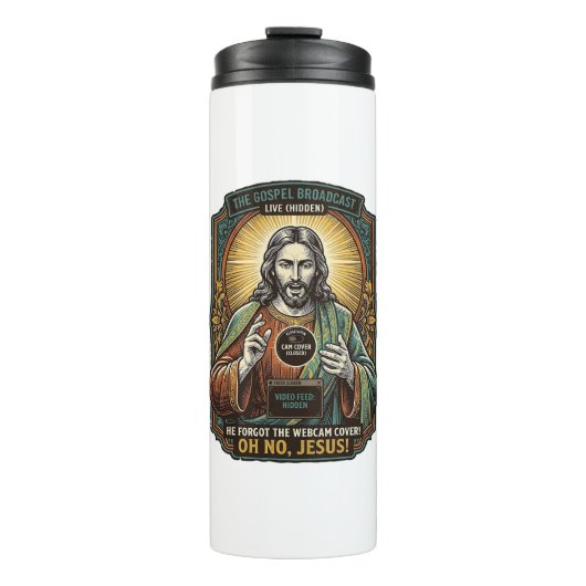 Jesus Schwarzer Bildschirm Vergessene Webcam-Abdec Thermosbecher (Vorderseite)