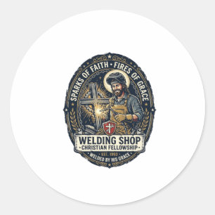 Jesus Schweißer Metall Shop T-Shirt Inspirierend G Runder Aufkleber