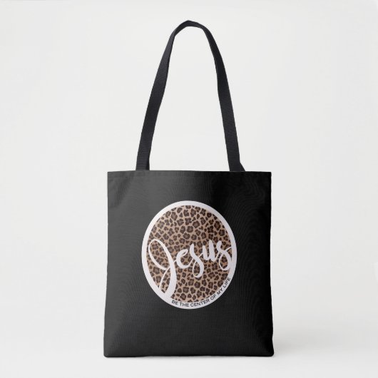 Jesus sein Zentrum Leopard Print Tasche (Vorderseite)