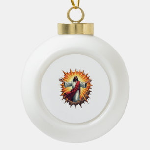 Jesus-Sieg-Burst-Vintage-Stickerei-Shirt Keramik Kugel-Ornament