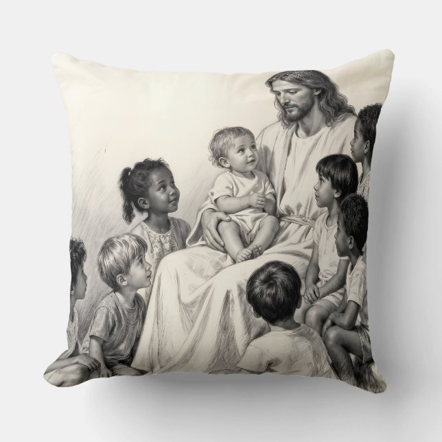 Jesus Sitting with Children Kissen (Vorderseite)