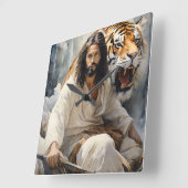 Jesus sitzt auf einem Felsen mit Tiger Quadratische Wanduhr (Winkel)