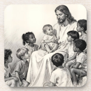 Jesus sitzt mit Kindern Getränkeuntersetzer