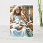 Jesus sitzt mit Lämmern und sonnig | Ostern Karte (Vorderseite)