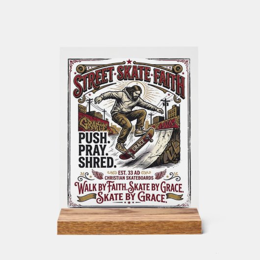 Jesus Skate Longboard Shirt Christlich Acrylschild (Vorderseite)