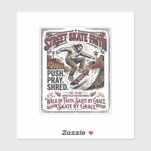 Jesus Skate Longboard Shirt Christlich Aufkleber (Blatt)