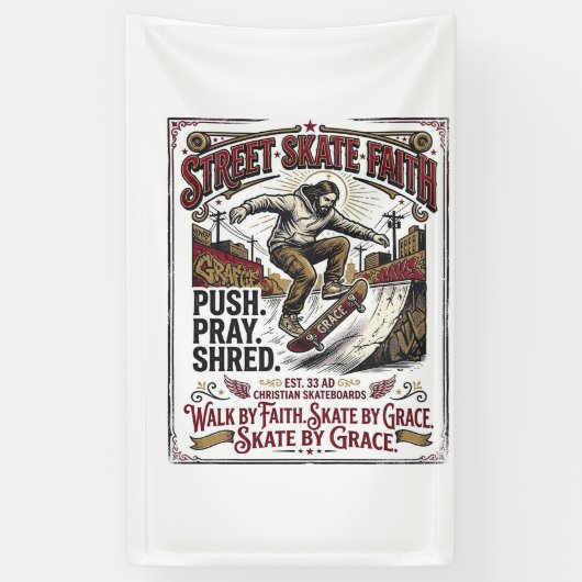 Jesus Skate Longboard Shirt Christlich Banner (Vertikal)
