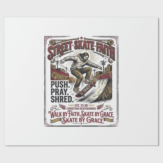 Jesus Skate Longboard Shirt Christlich Geschenkpapier (Flach)
