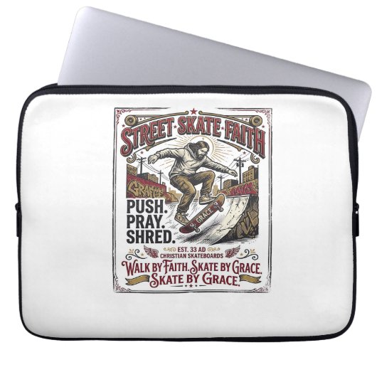 Jesus Skate Longboard Shirt Christlich Laptopschutzhülle (Vorderseite)