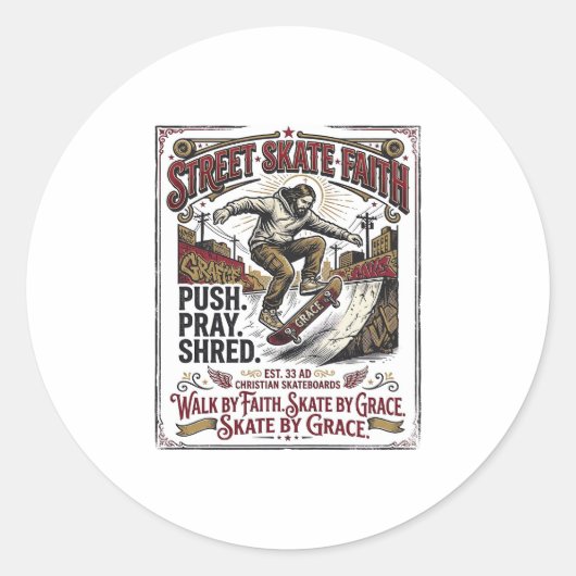 Jesus Skate Longboard Shirt Christlich Runder Aufkleber (Vorderseite)