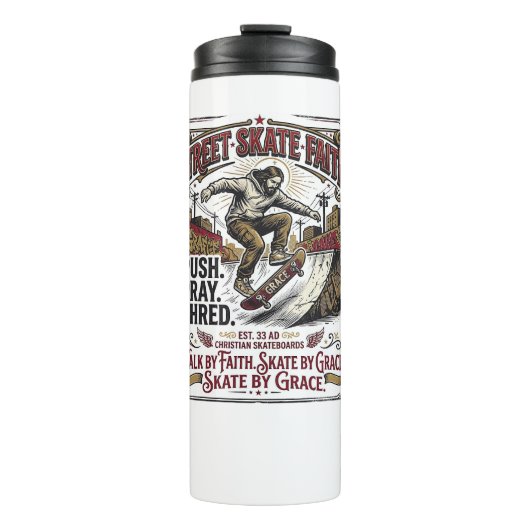 Jesus Skate Longboard Shirt Christlich Thermosbecher (Vorderseite)