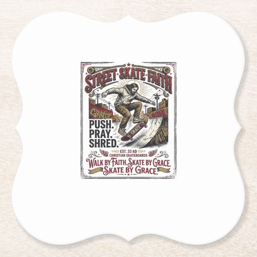 Jesus Skate Longboard Shirt Christlich Untersetzer (Vorderseite)