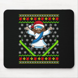 Jesus Skifahren Ugly Weihnachten Ski Boys Mädchen Mousepad
