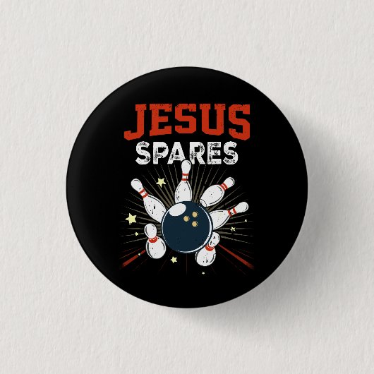 Jesus Spares Funny Christlicher Bowling Bowler Spo Button (Vorderseite)
