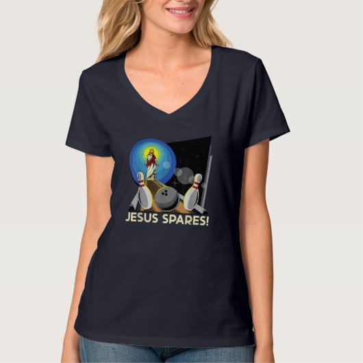 Jesus Spares Funny Christlicher Bowling Puff T-Shirt (Vorderseite)