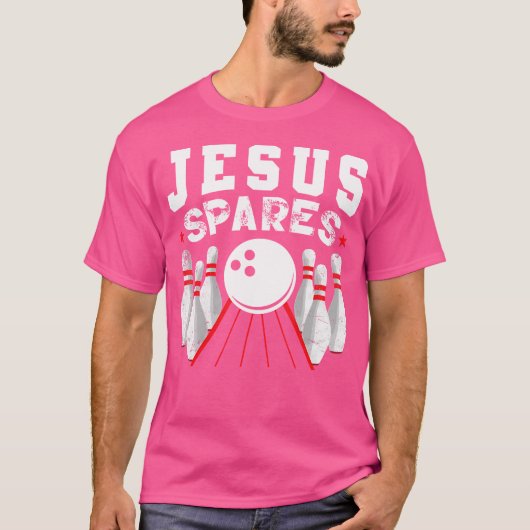 Jesus Spares Funny Christlicher Bowling T-Shirt (Vorderseite)