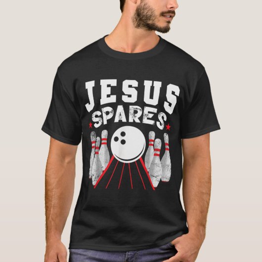 Jesus Spares Funny Christlicher Bowling T-Shirt (Vorderseite)